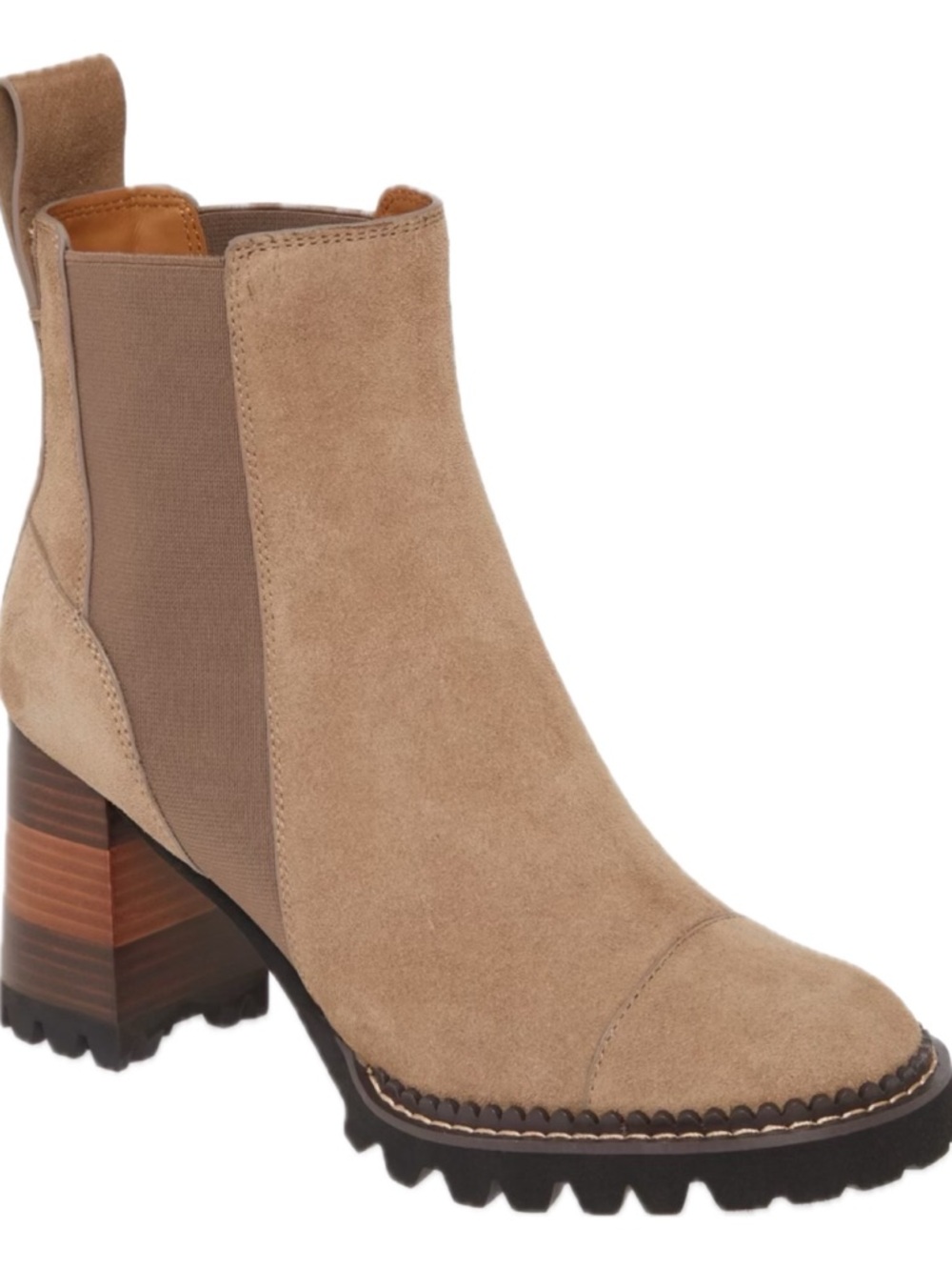 See by Chloe Suede Chelsea Block Heel Ankle Boot - Beige